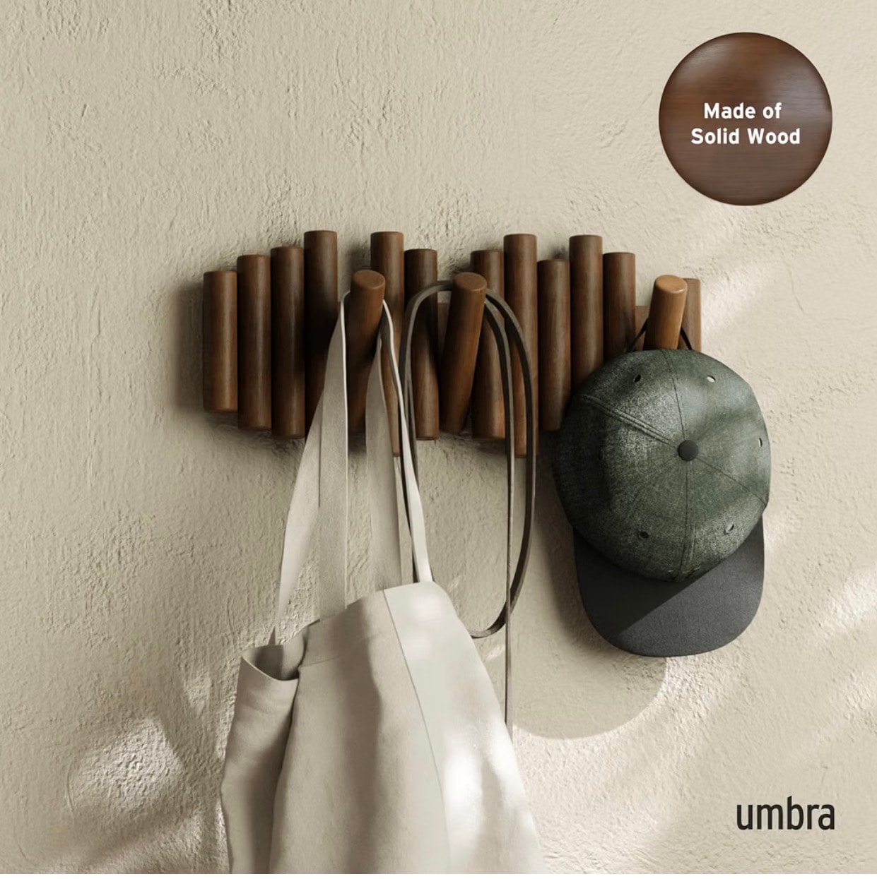 Umbra Picket Wall Mount Coat Rack, 5 Flip-Down Hooks